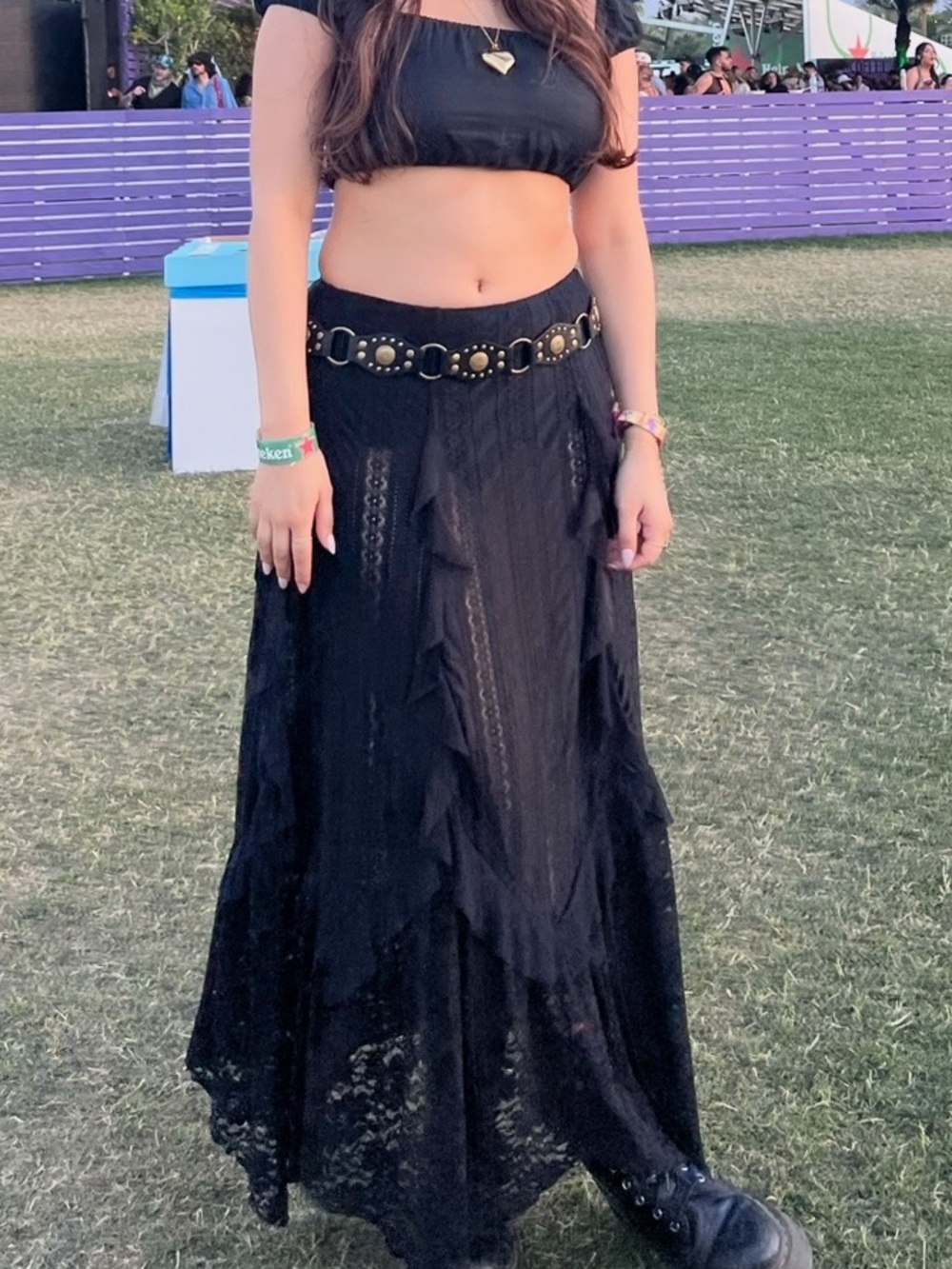 Revolve MORE TO COME Orchid Maxi Skirt in Black | Boho Festival Summer | Size XS